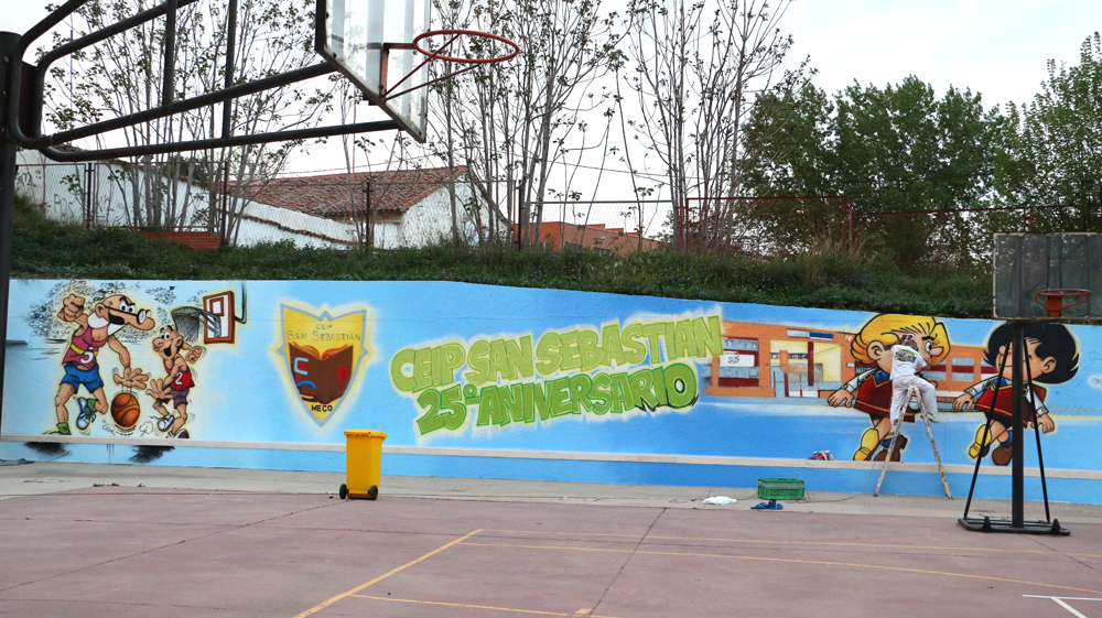 mural decorativo para pared de colegio San Sebastián de Meco